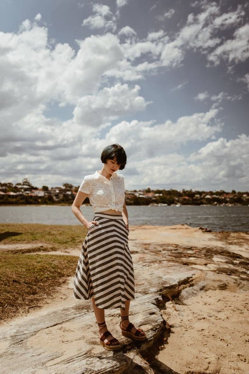 Striped Linen Midi Skirt