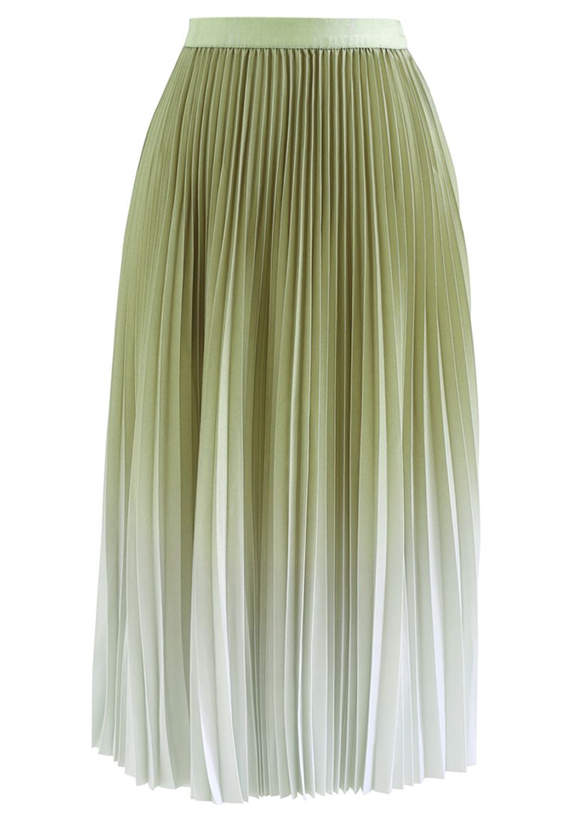 Moss Green Pleated Midi Skirt