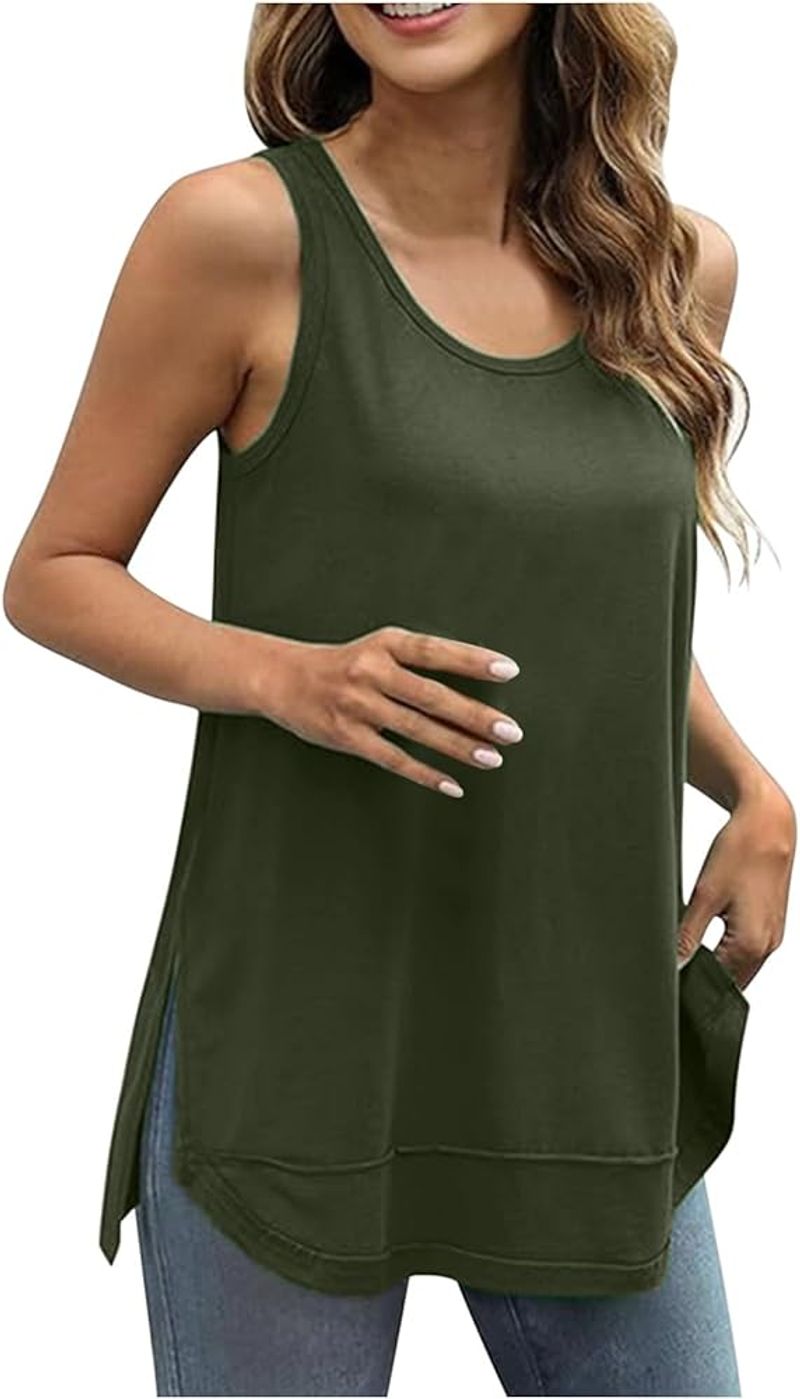 Brushed Jersey Split-Hem Tanks