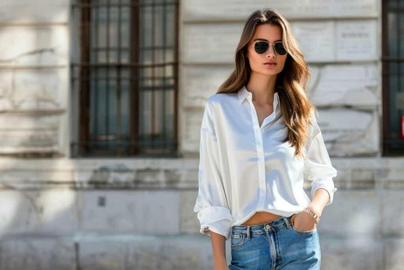 Silk Blouse + Straight-Leg Jeans