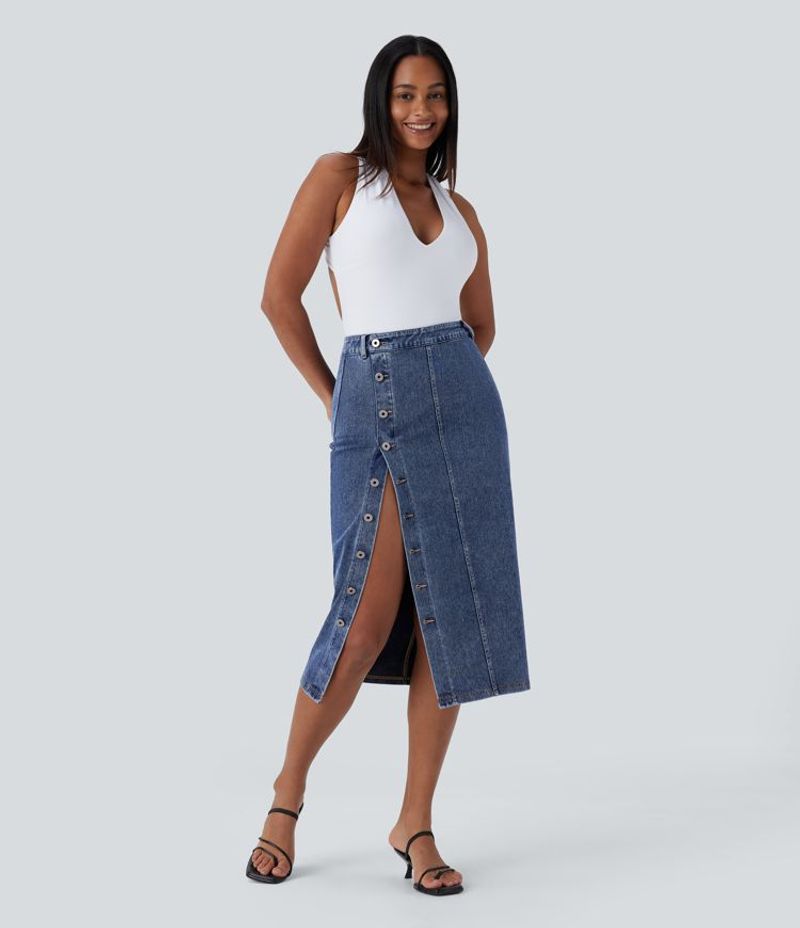 Sculpting Denim Midi Skirt