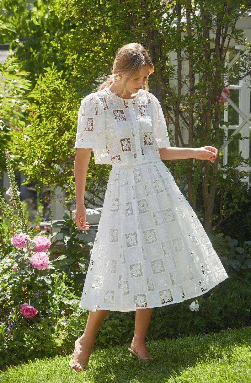 Eyelet Lace Midi Skirt