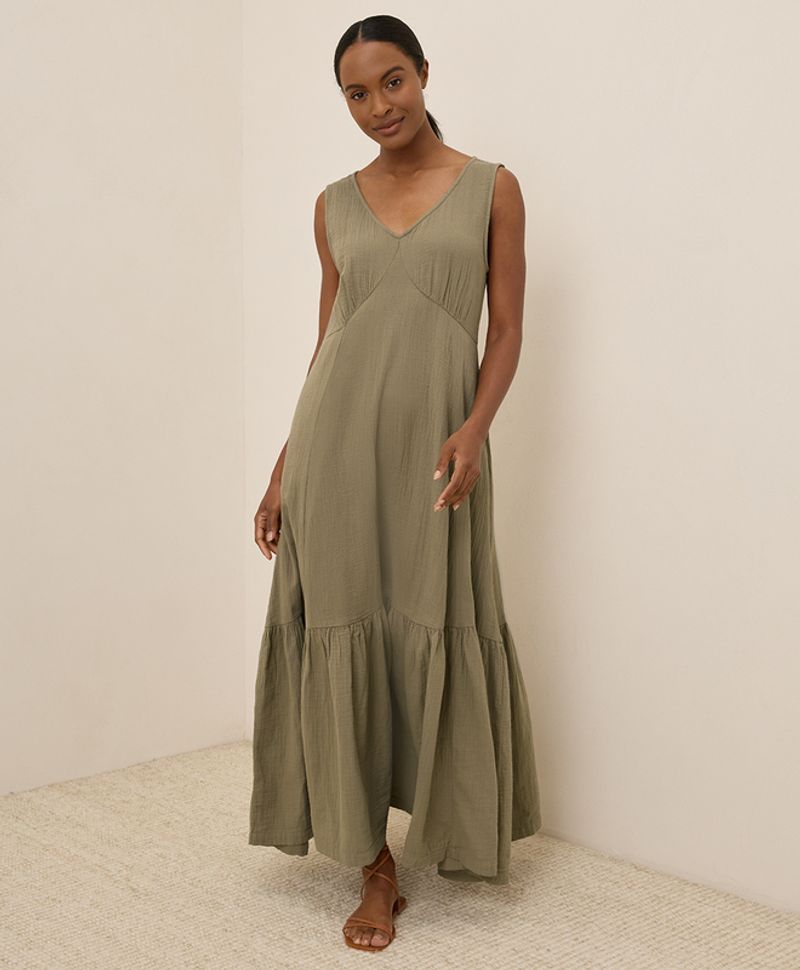 Tiered Cotton Gauze Midi