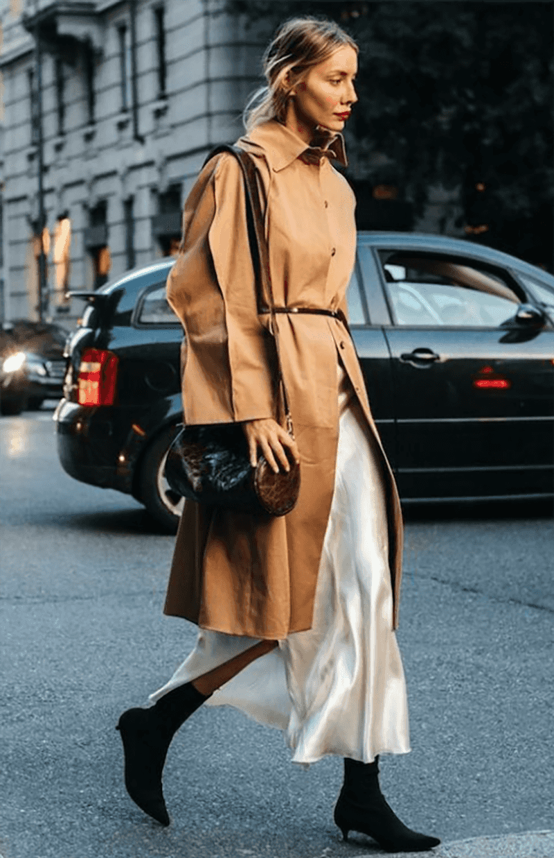 Slip Skirt with Trench Coat