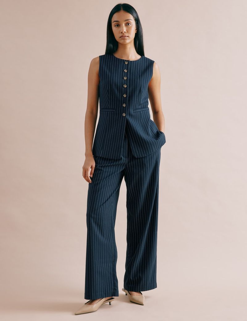Pinstriped Office-Ready Wide Legs
