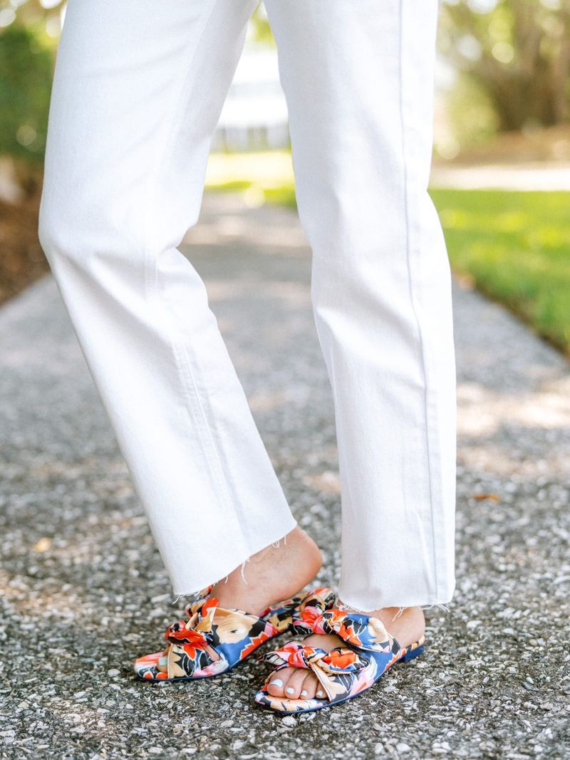 Patterned Flip-Flops with Monochrome Outfits