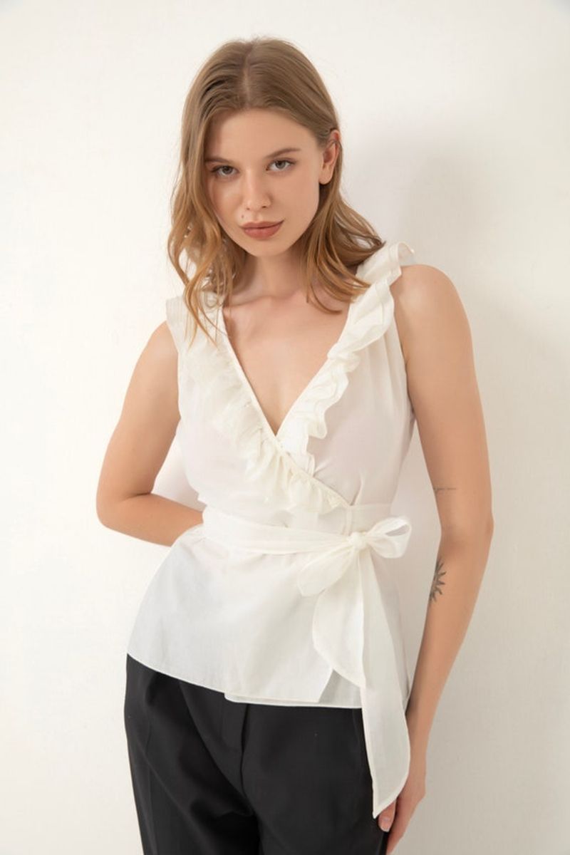 Ruffled V-Neck Blouse