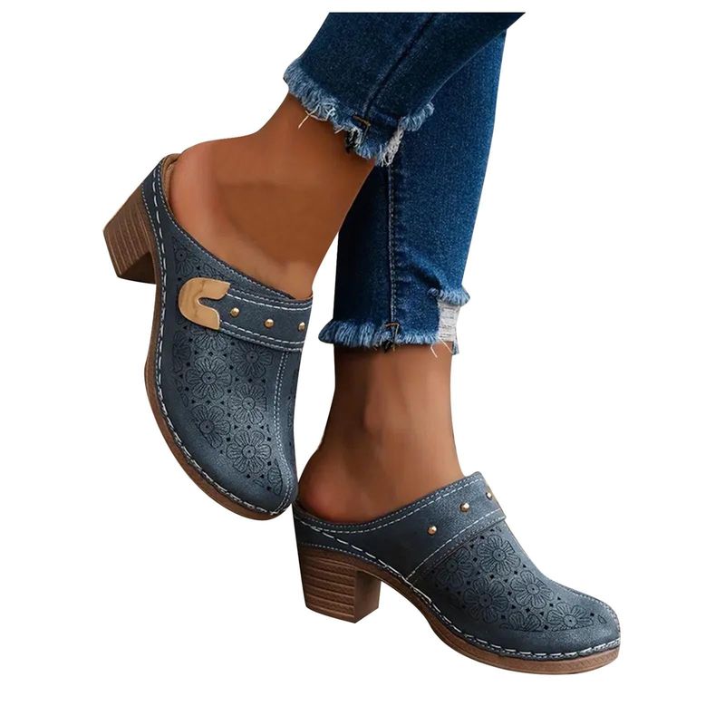 Wooden Heel Mules With Slouchy Denim