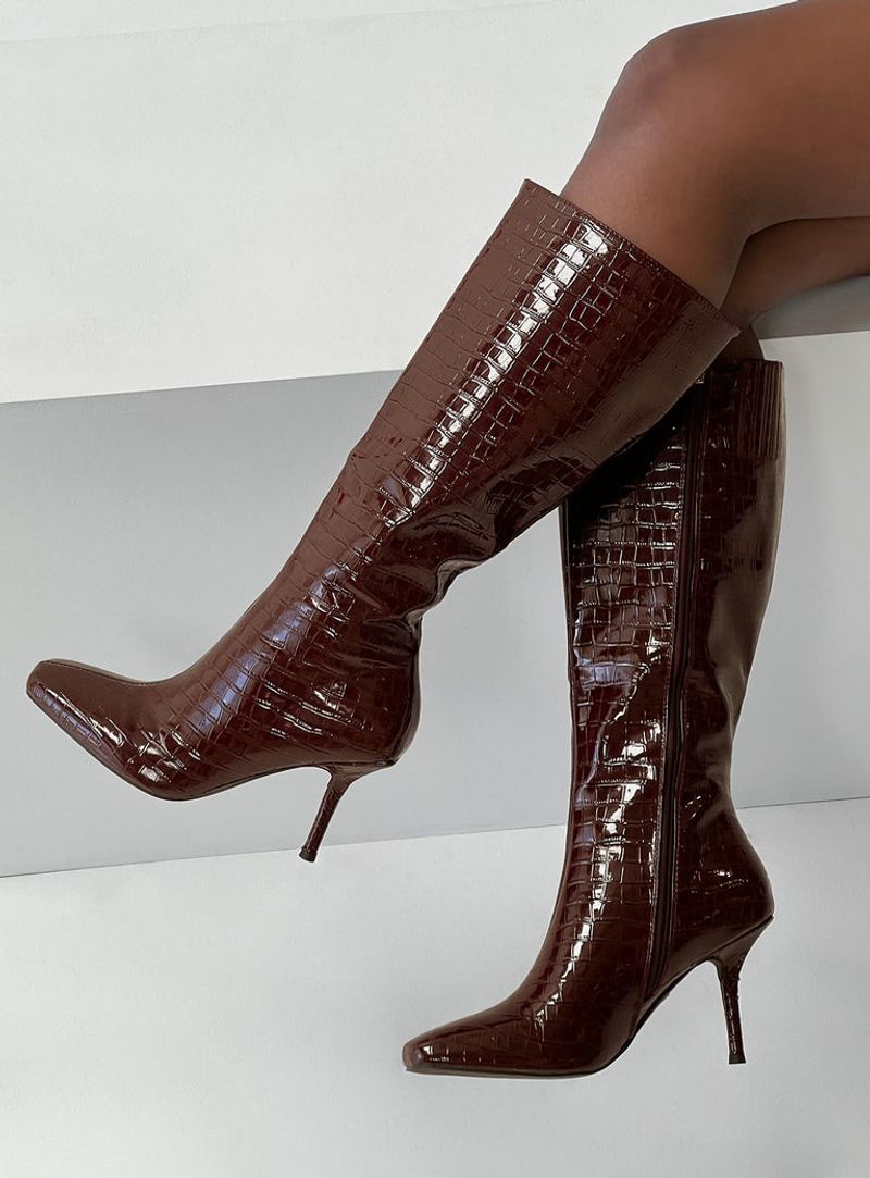 Burgundy Knee-High Boots