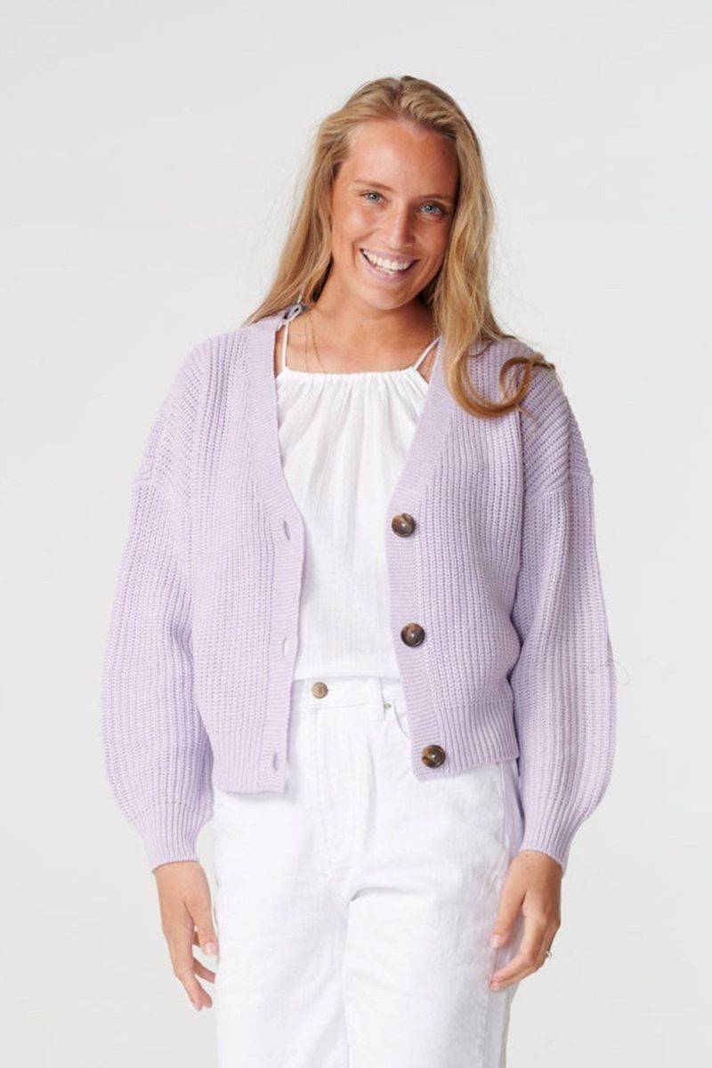 Pastel Cardigan and White Trousers