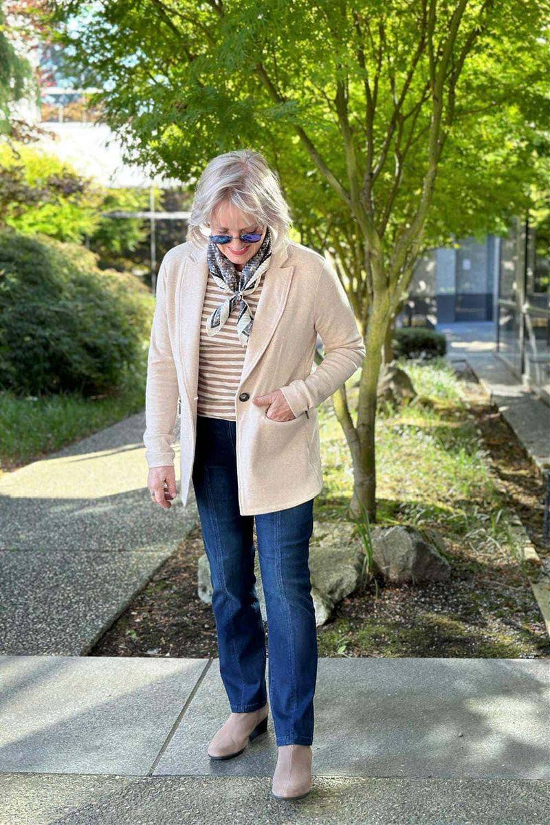 Silk Scarf with Casual Blazer