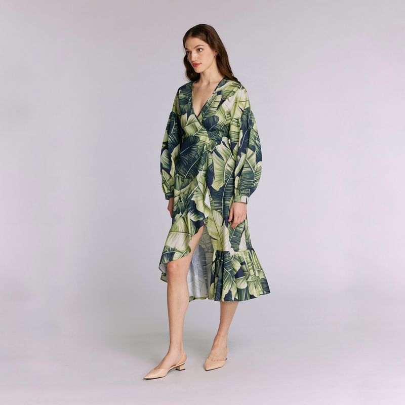 Palm Print Wrap Dress