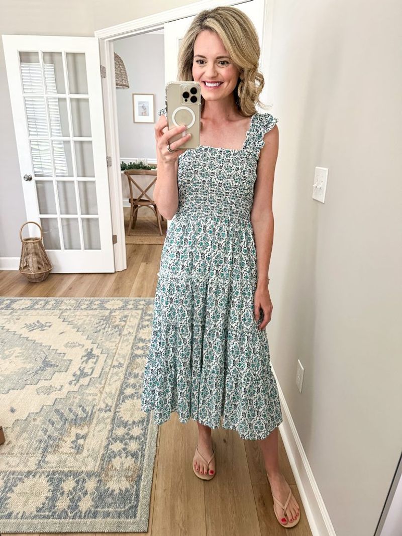 Smocked Midi + Toe-Loop Sandals