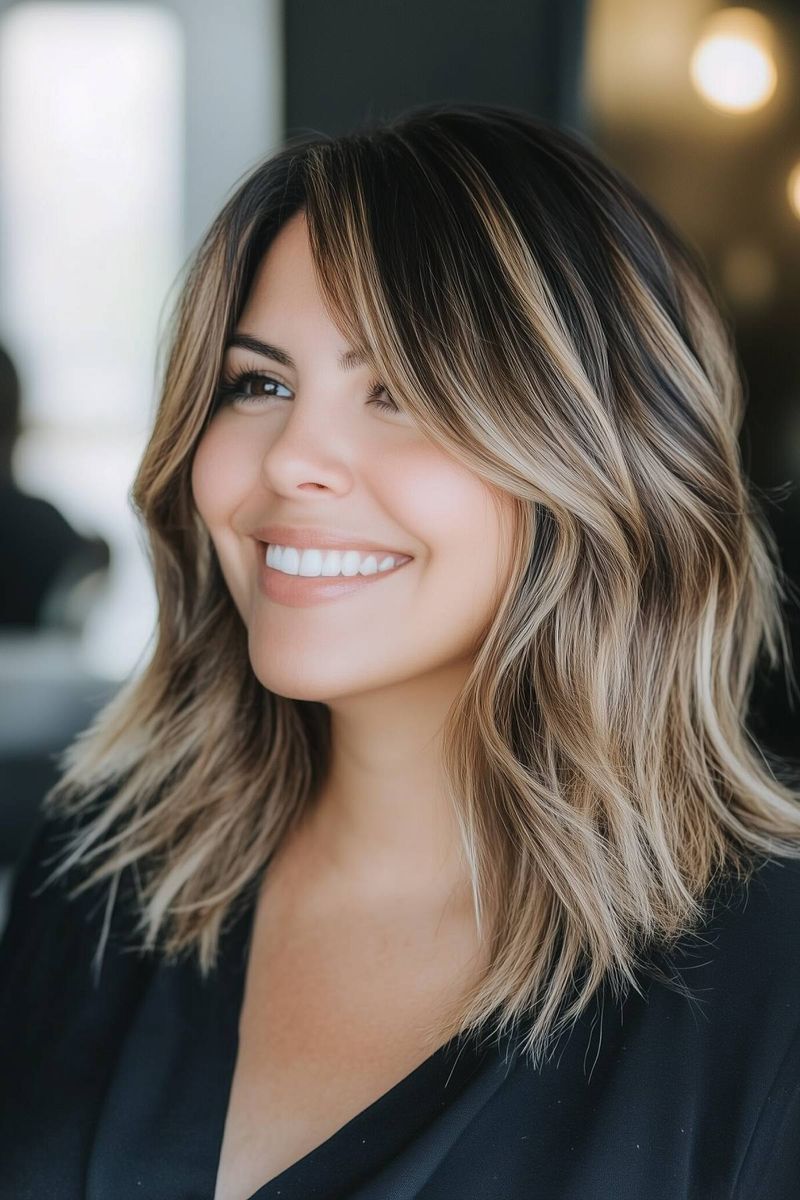 Wavy Lob with Curtain Bangs
