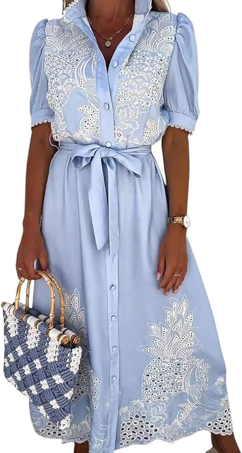 Eyelet Embroidered Shirt Dress
