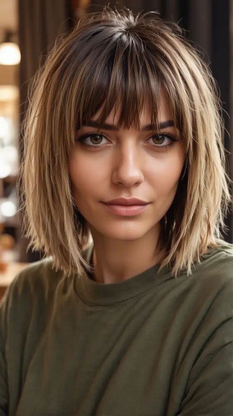 Curtain Bangs with Short Layers for Triangular Faces