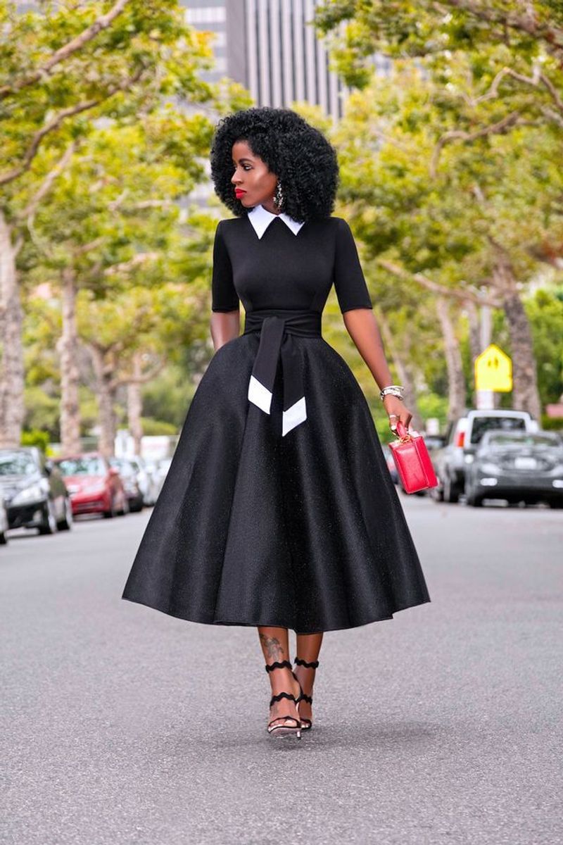 Vintage-Inspired Black Midi Dress