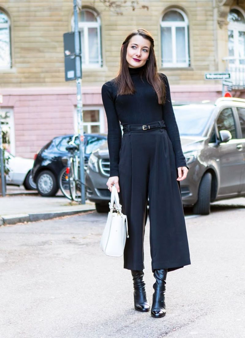 Black Culottes + Fitted Turtleneck