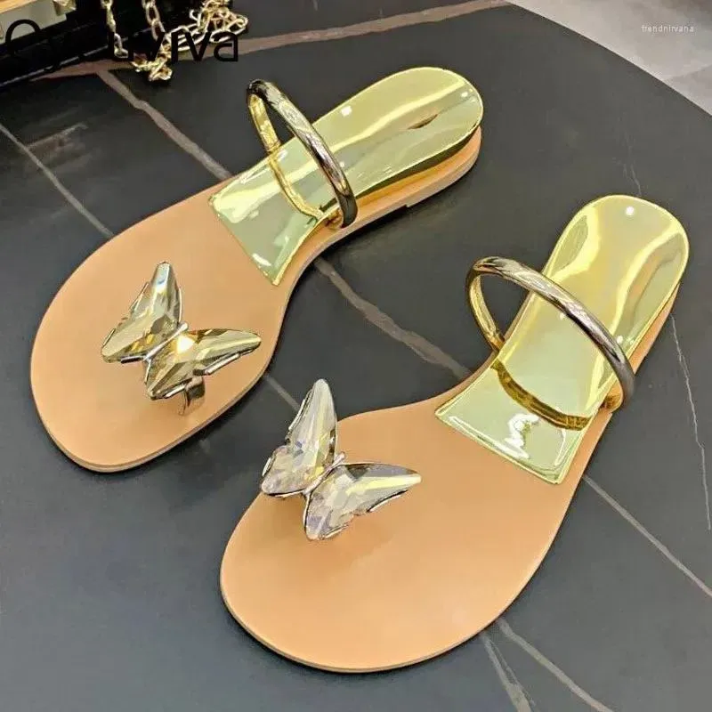 Metallic Flip-Flops with Casual Office Wear