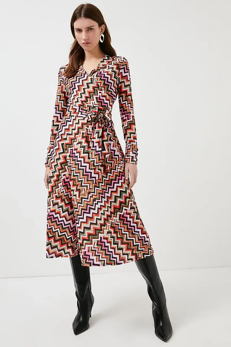 Chevron Print Wrap Dress