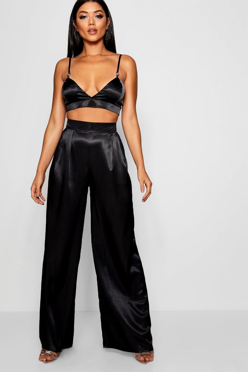 Satin Slip Top & Wide-Leg Trousers