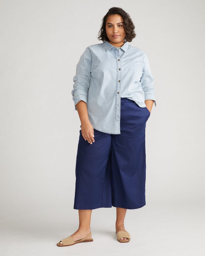 Loose Chambray Shirt with Flowing Culottes