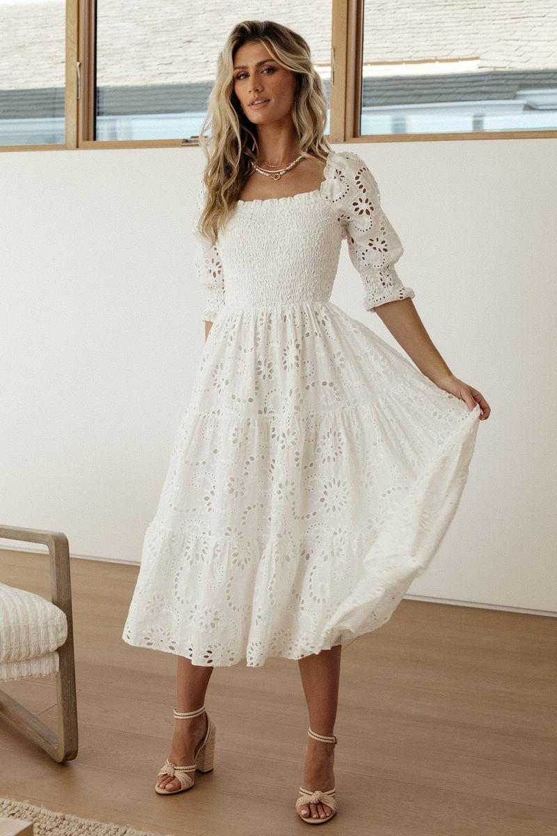 Perforated Eyelet Midi Dress