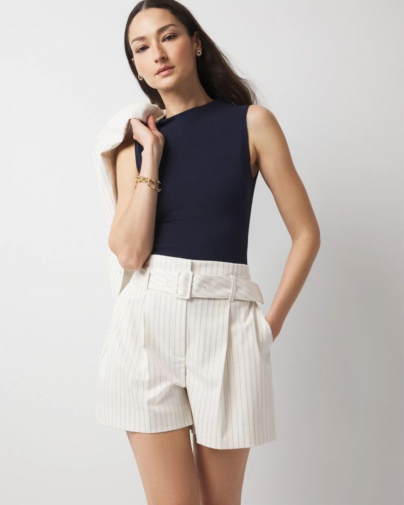 Pleated High-Waist Shorts