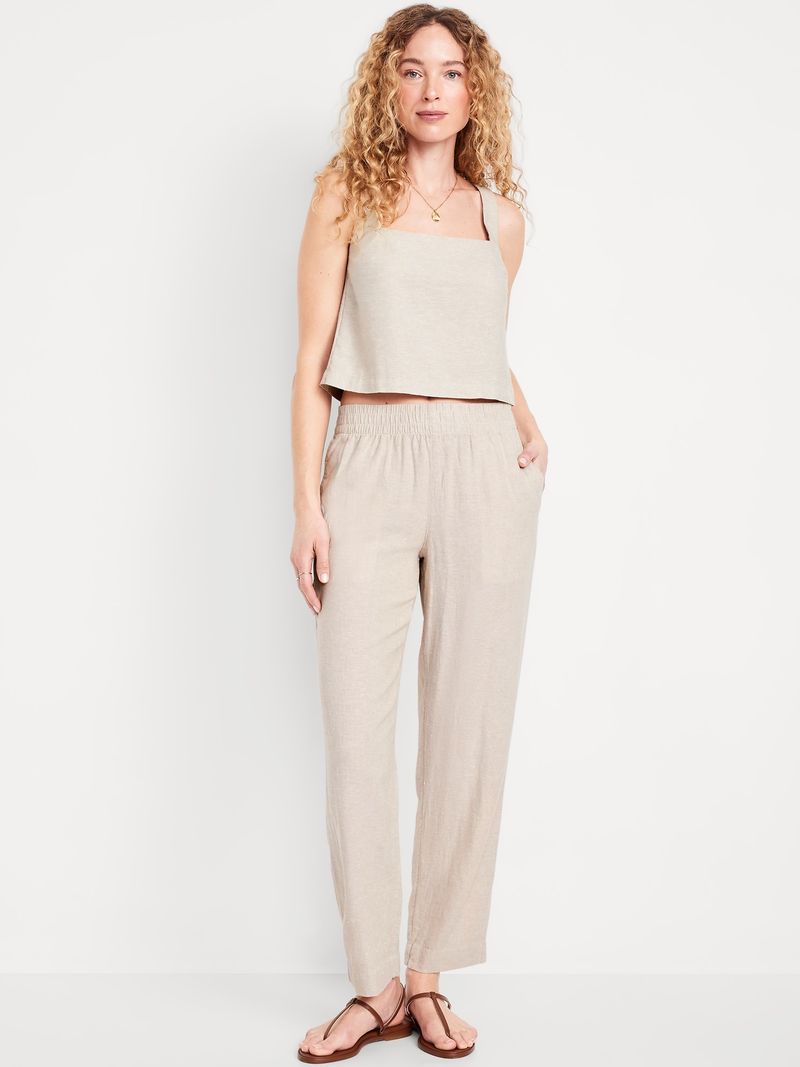 High-Waisted Linen Blend Trousers