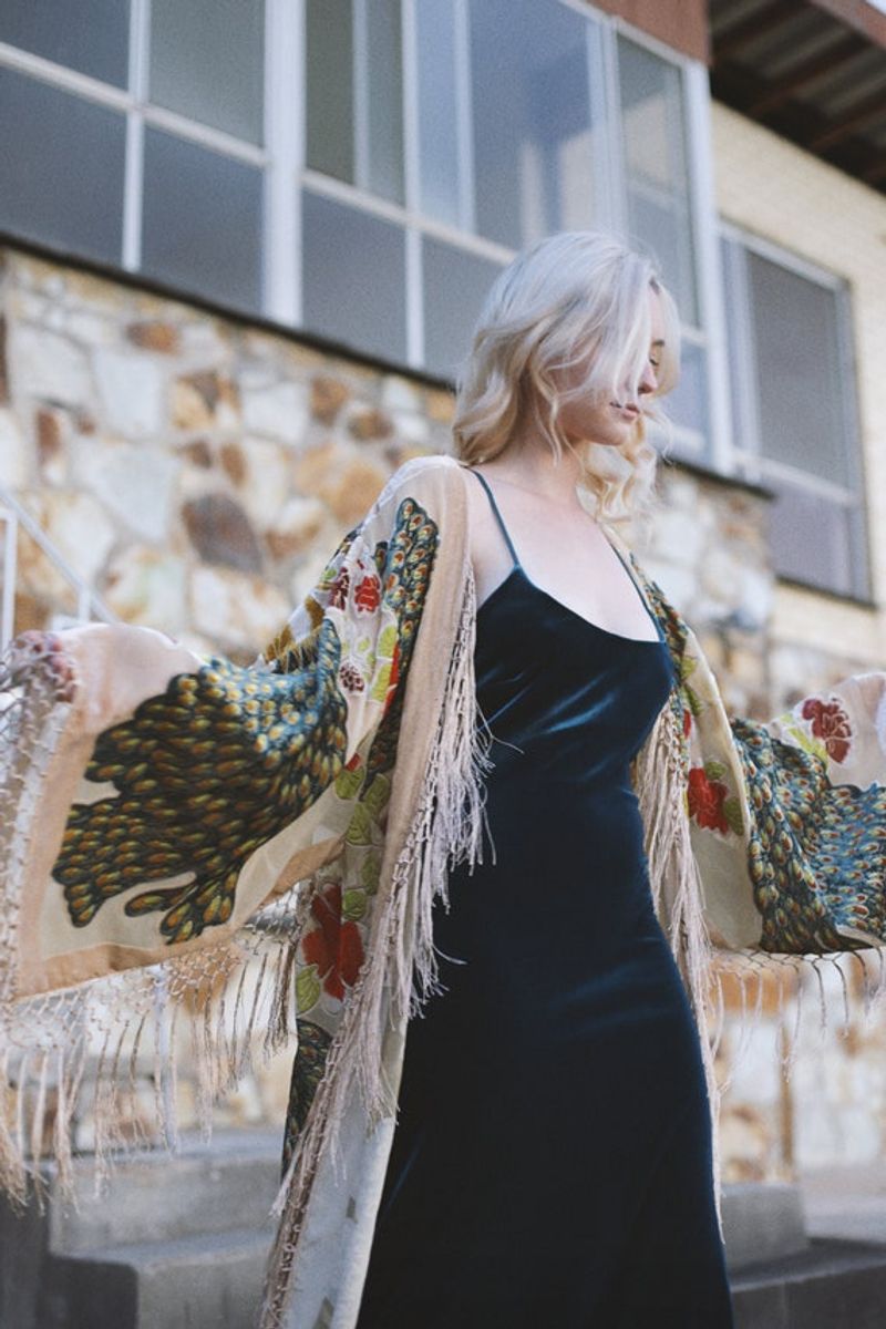 Embroidered Kimono with Simple Dress