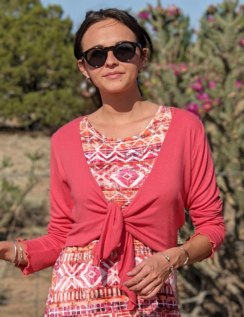 Coral Embroidered Peasant Top