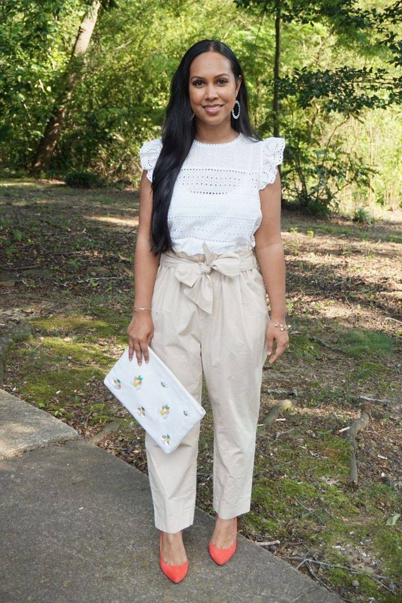 Boxy White Cropped T-Shirt with Paper-Bag Pants