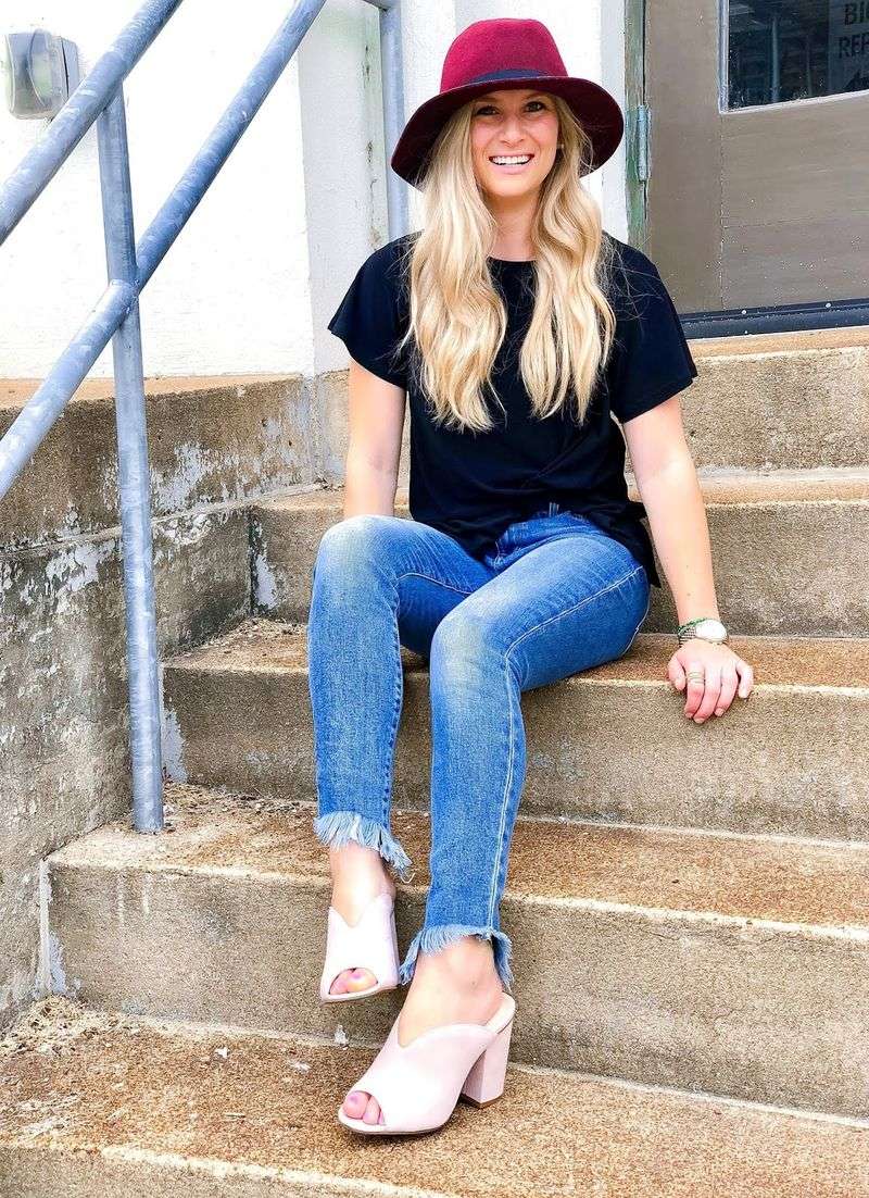 Frayed Hem Jeans and Wedge Heels