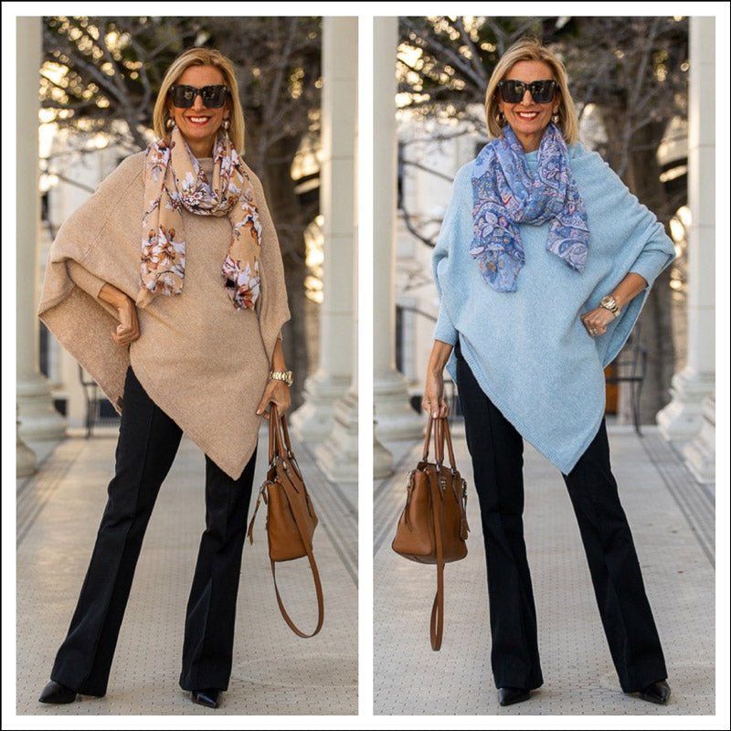 Elegant Poncho Over Column Outfit