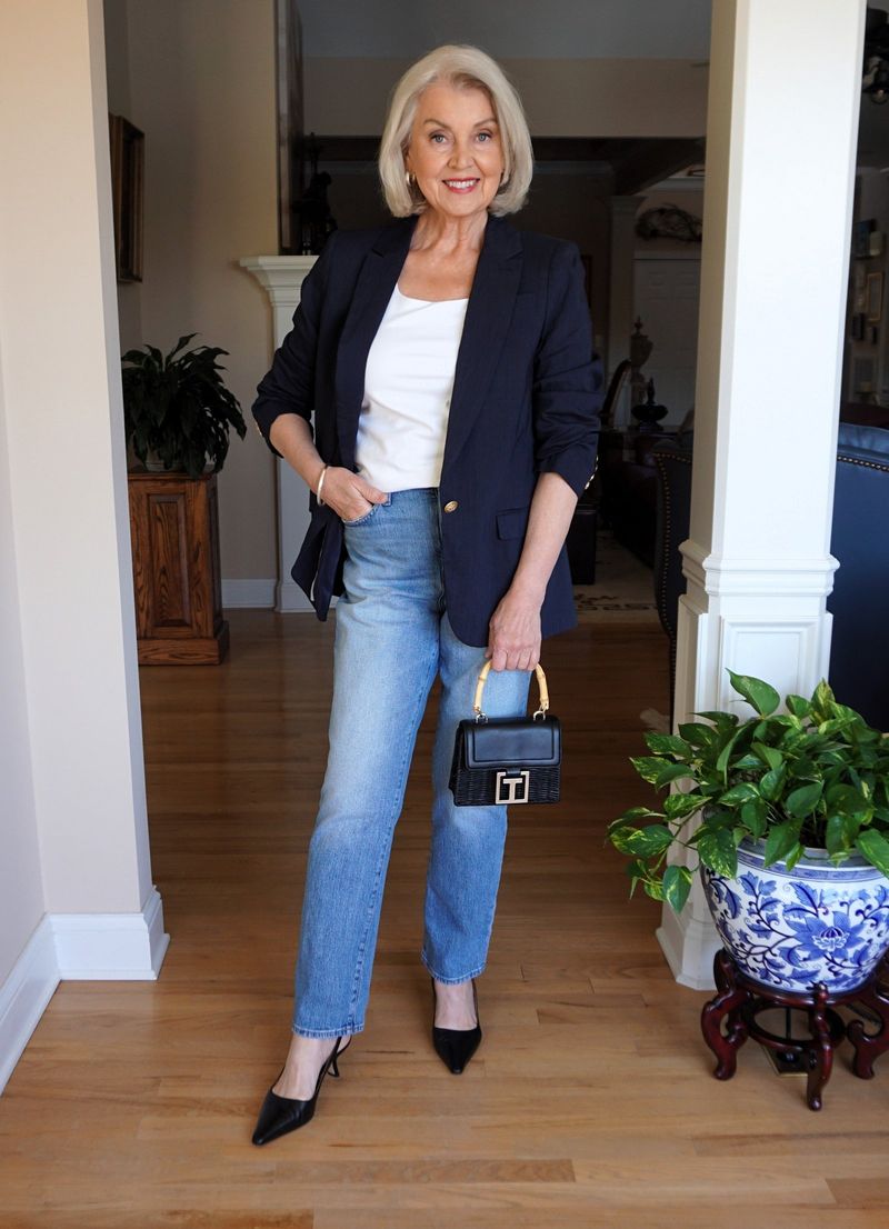 Linen Blazer Over Simple Tank and Crops