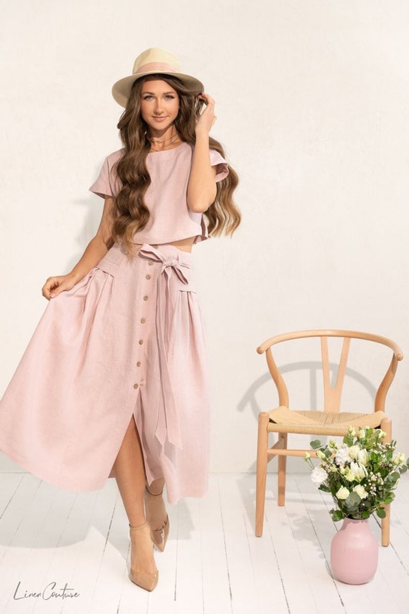 Midi Skirt & Tie-Front Top Pairing