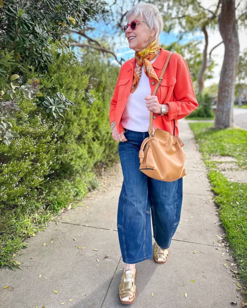 Bright Scarf and Denim Shirt