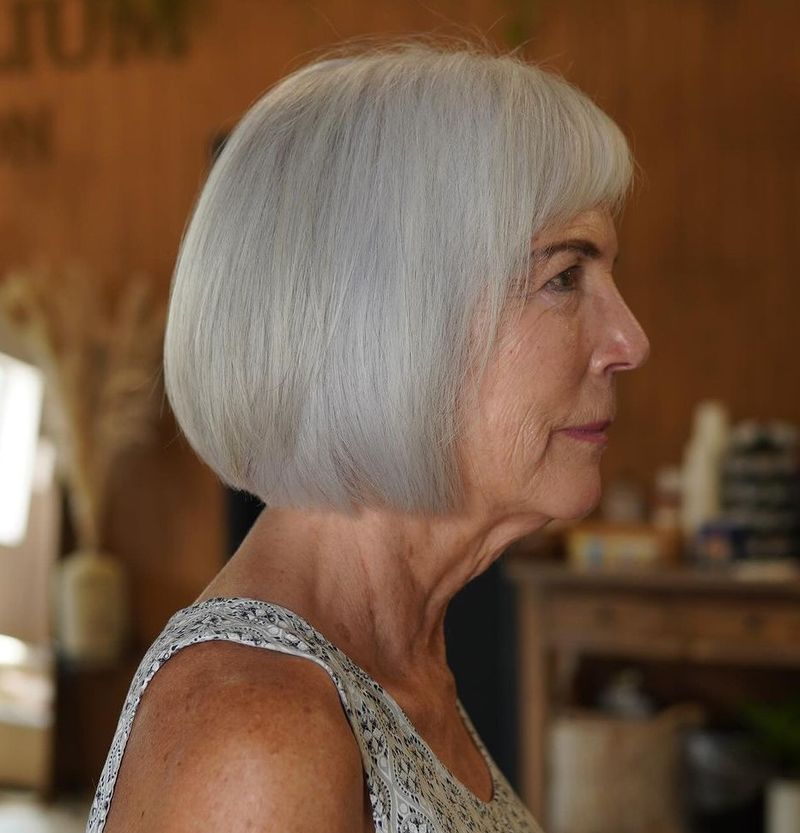 Gray Blunt Bob With Bangs