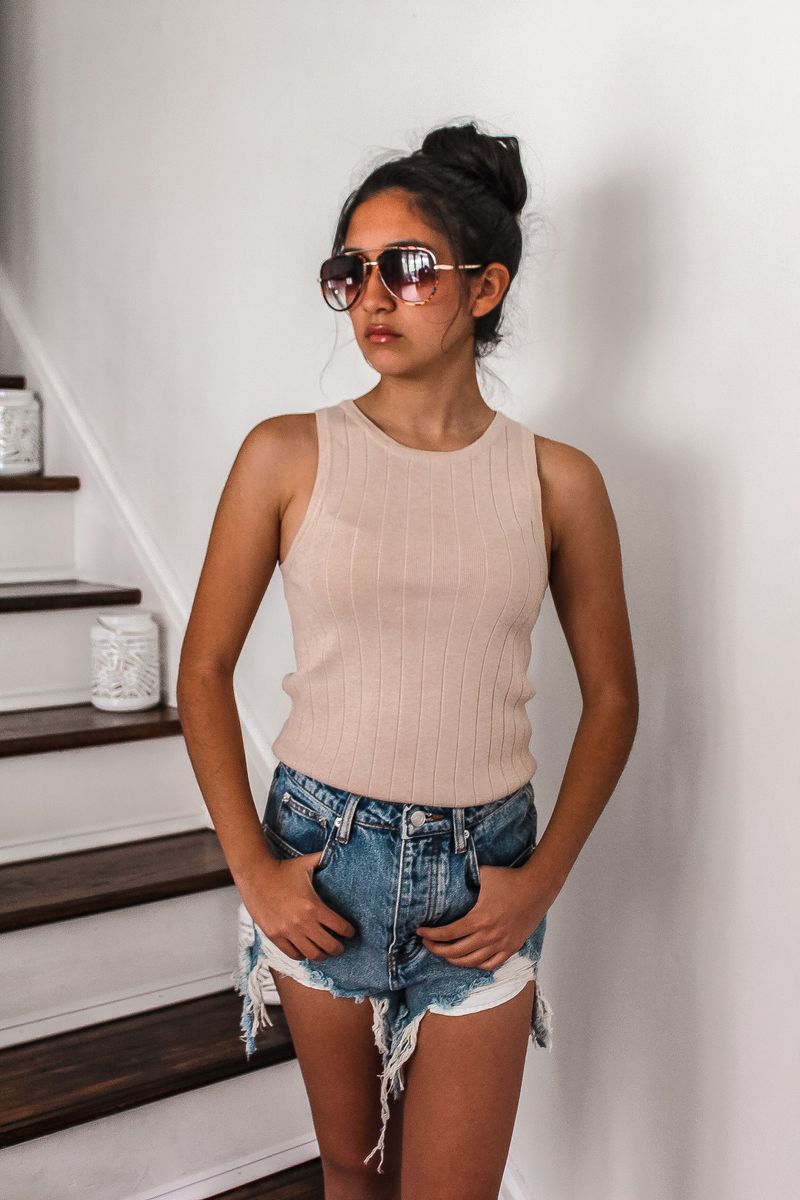 Oatmeal Ribbed Tank