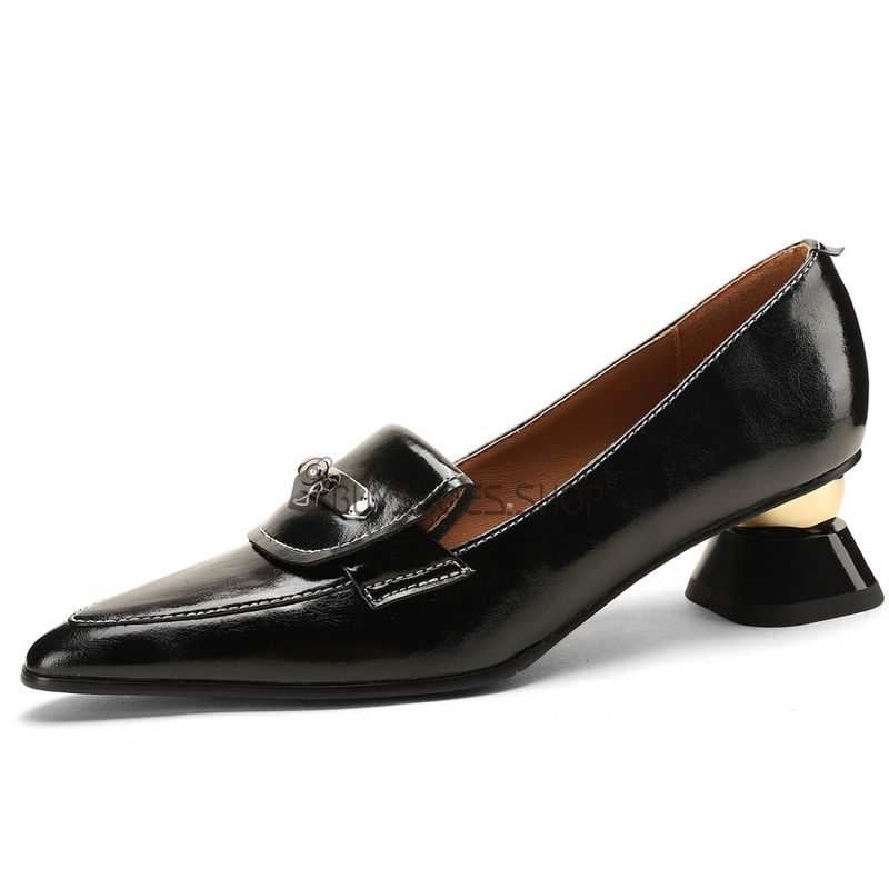 Metal-Heeled Loafer Pumps
