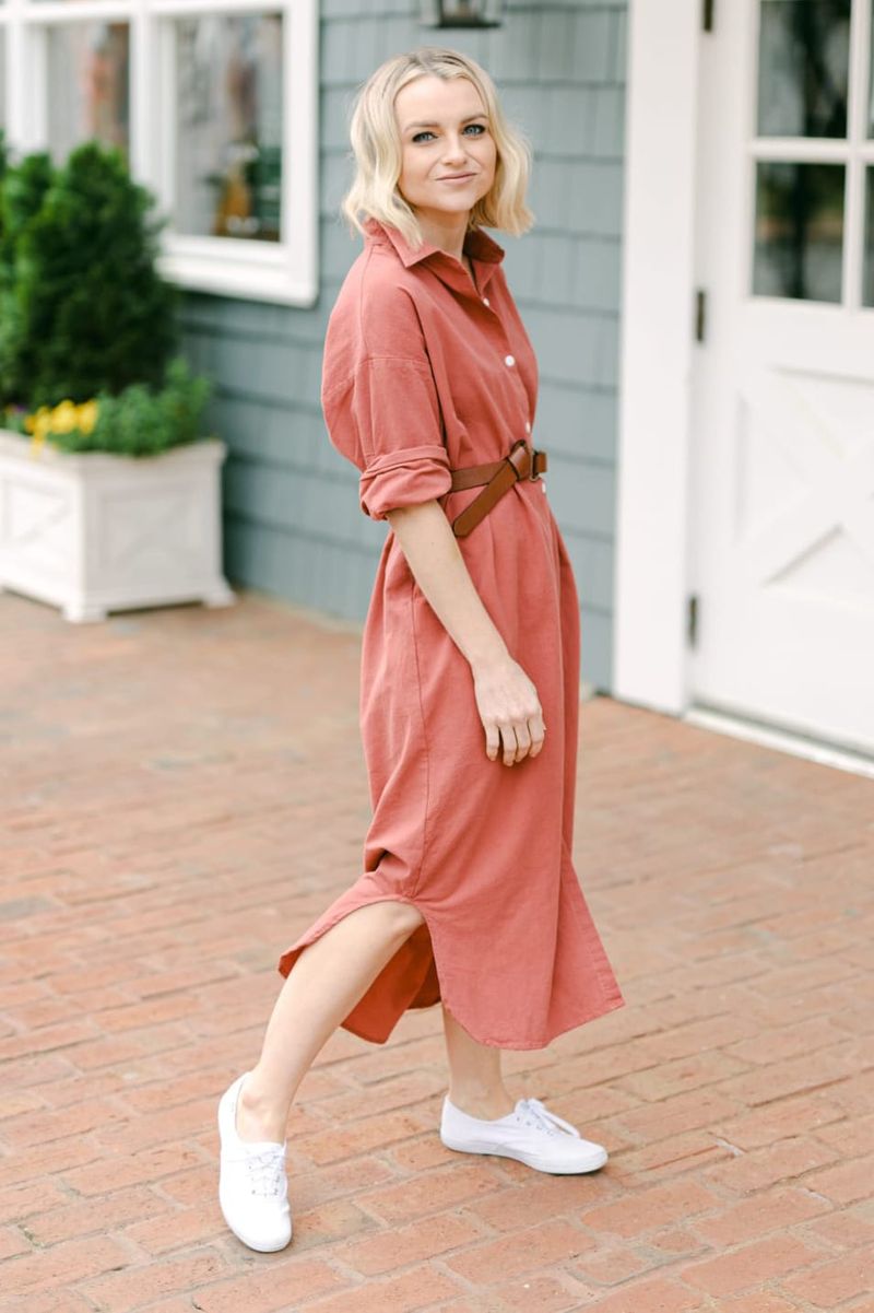Sleeveless Linen Shirtdress with Sneakers