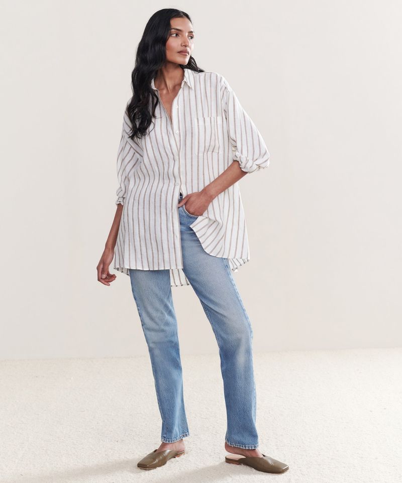 Linen Shirt with White Jeans and Loafers