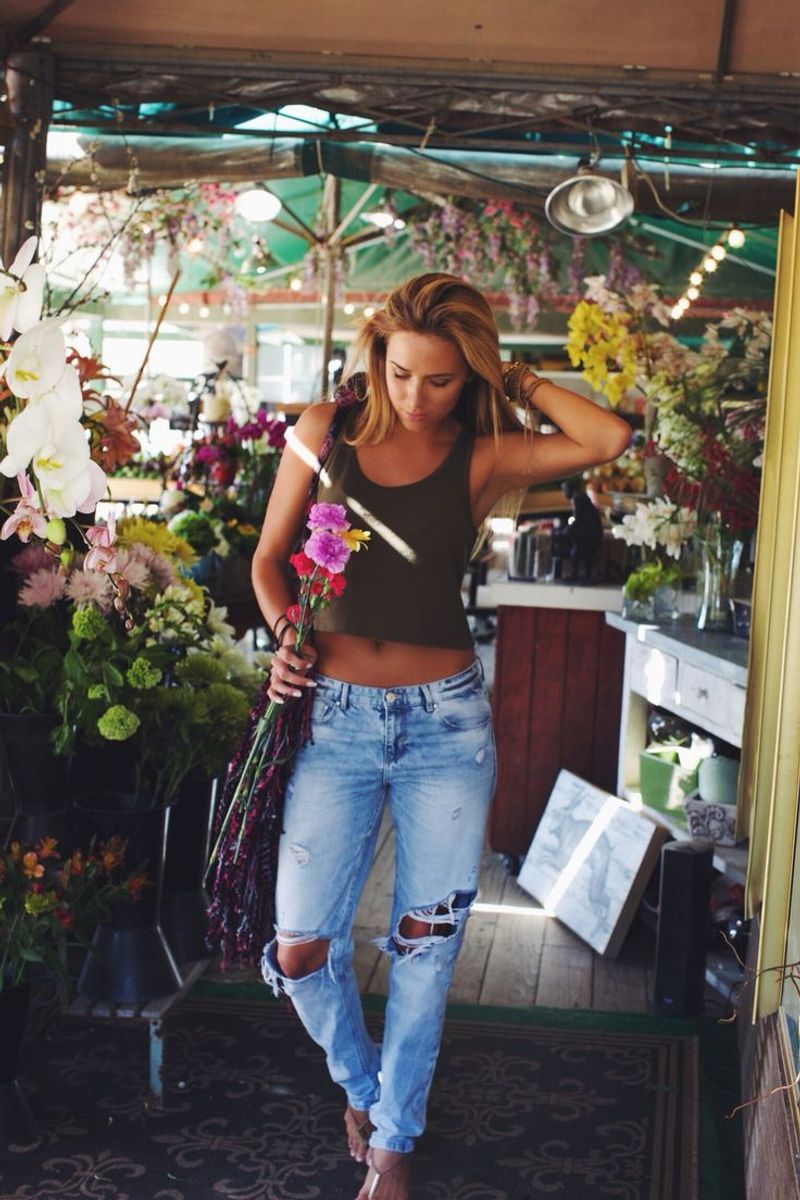 Flowy Boho Tank with Distressed Denim