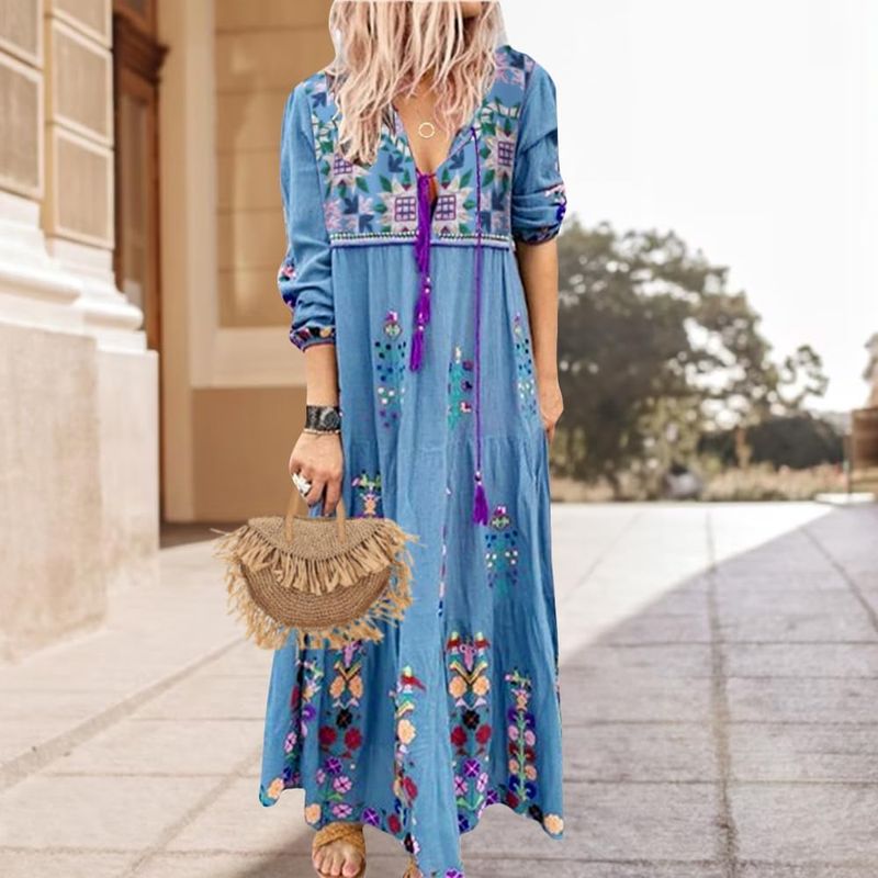 Flowy Linen Maxi with Embroidered Bodice