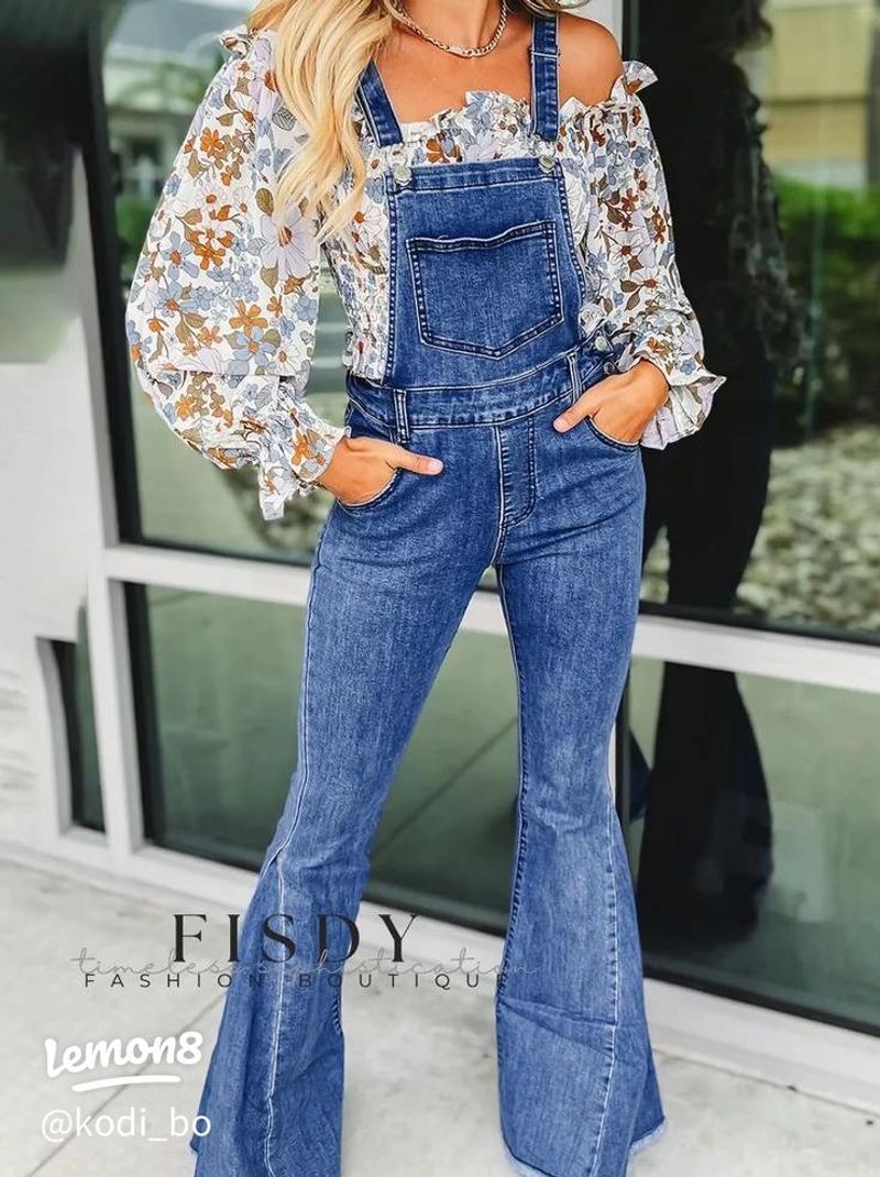 Denim Overalls With Floral Top