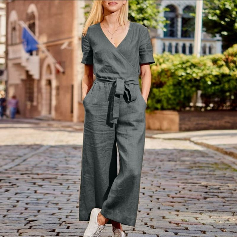 Flowy Linen V-Neck Jumpsuit