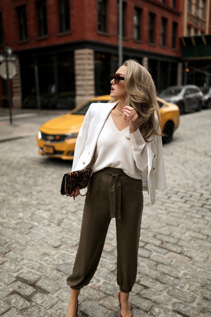 Silky Joggers with Structured Blazer