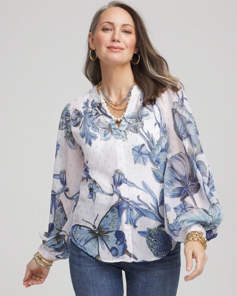 Angel-Sleeve Chiffon Blouse
