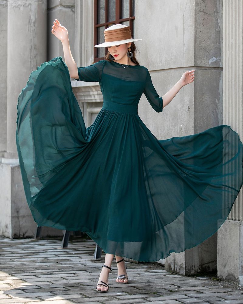 Fit-and-Flare with Sheer Sleeves
