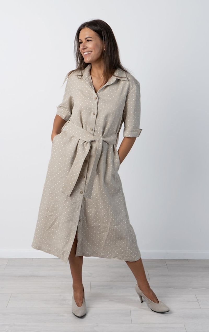 Belted Linen Shirtdress With Pockets